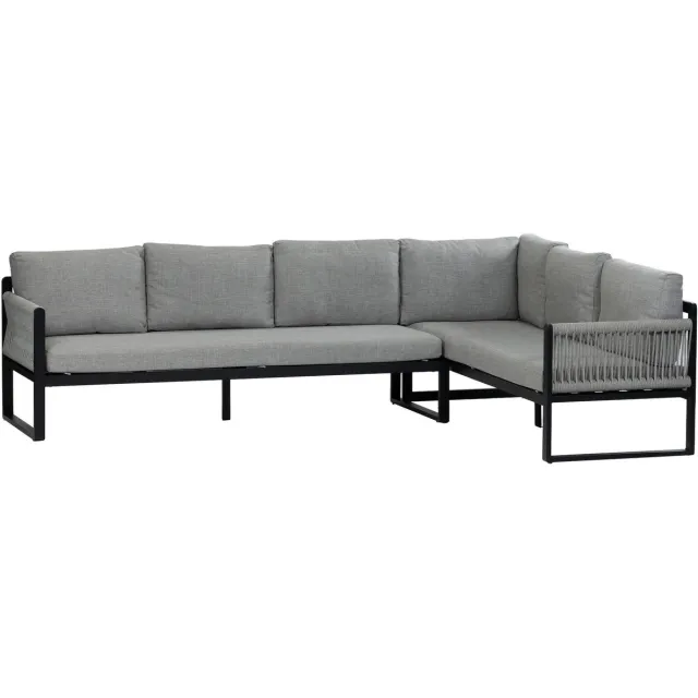 Normin Hoek lounge dining bank Reims | Rechts | 5 personen | Off Sand/Black | Rope & aluminium