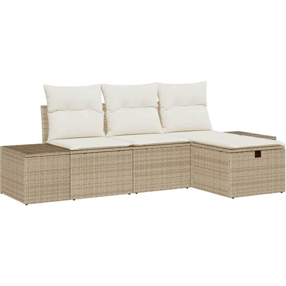 vidaXL Bankstel 4 st poly rattan Beige
