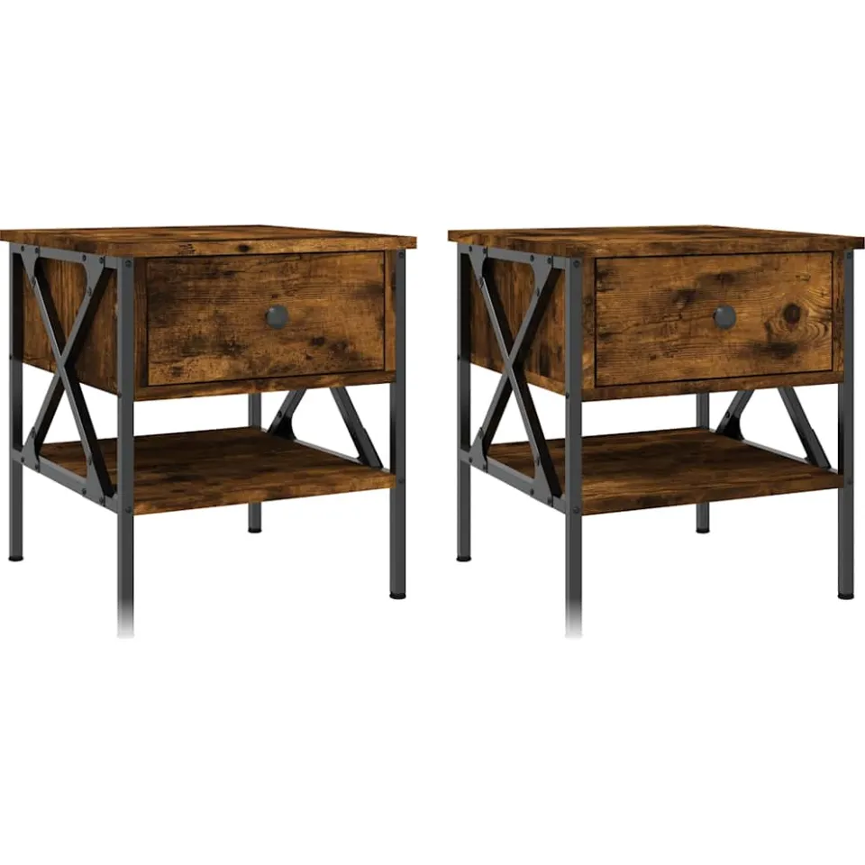 vidaXL Nachtkastjes 2 st 40x42x45 cm bewerkt hout gerookt eikenkleurig, foto 3