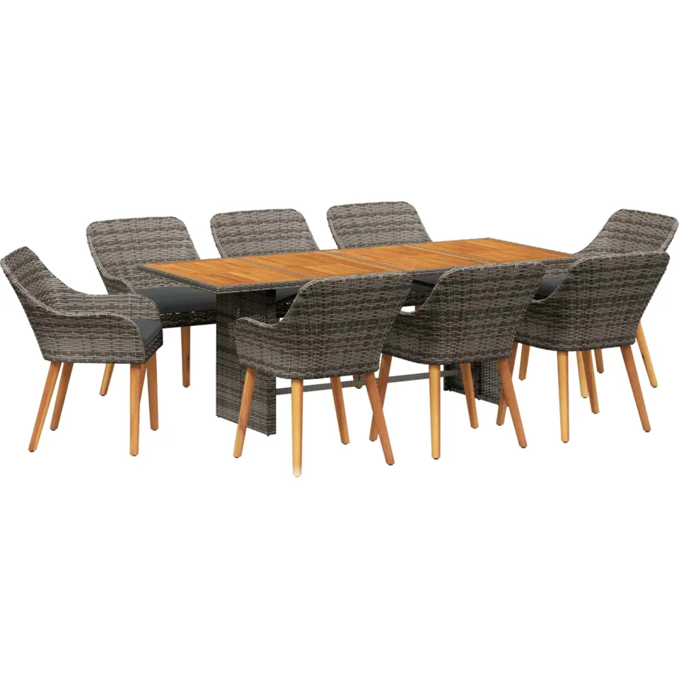 vidaXL Tuin eettafelset 9 st Grijs poly rattan
