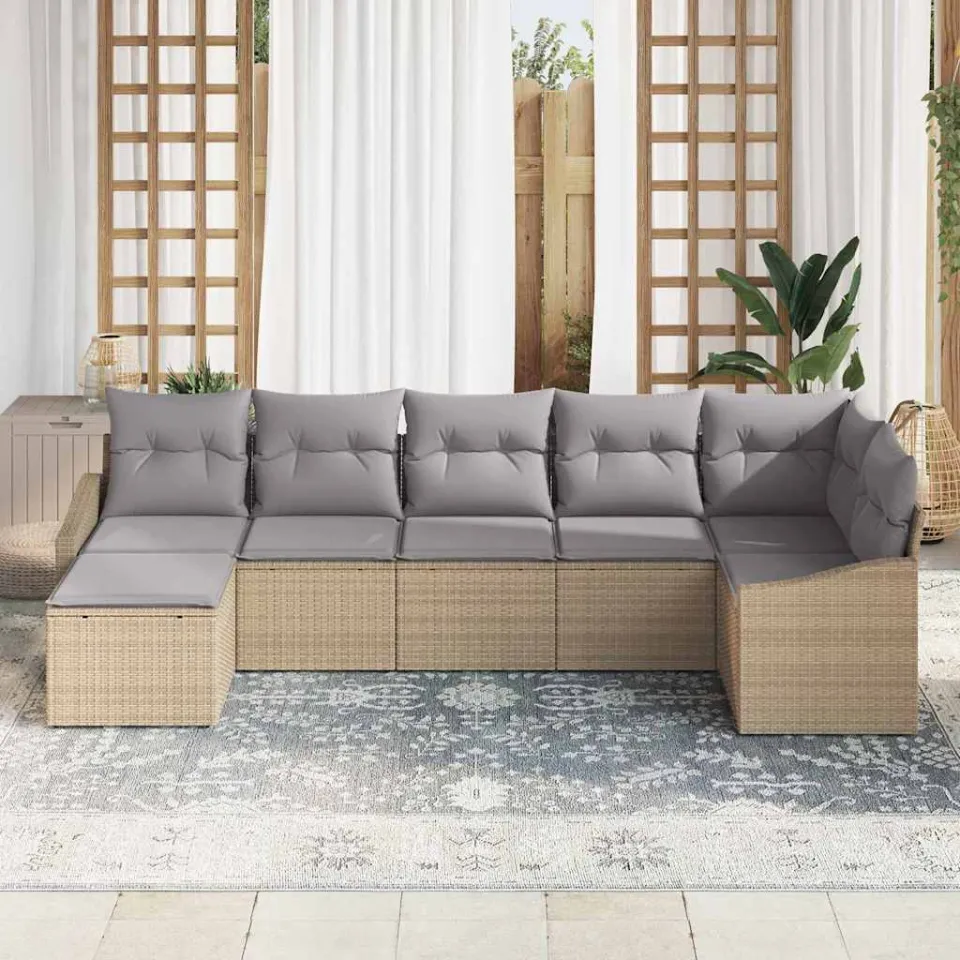 vidaXL Tuin Sofa Set 7 st Beige en Licht Grijs poly rattan, foto 3