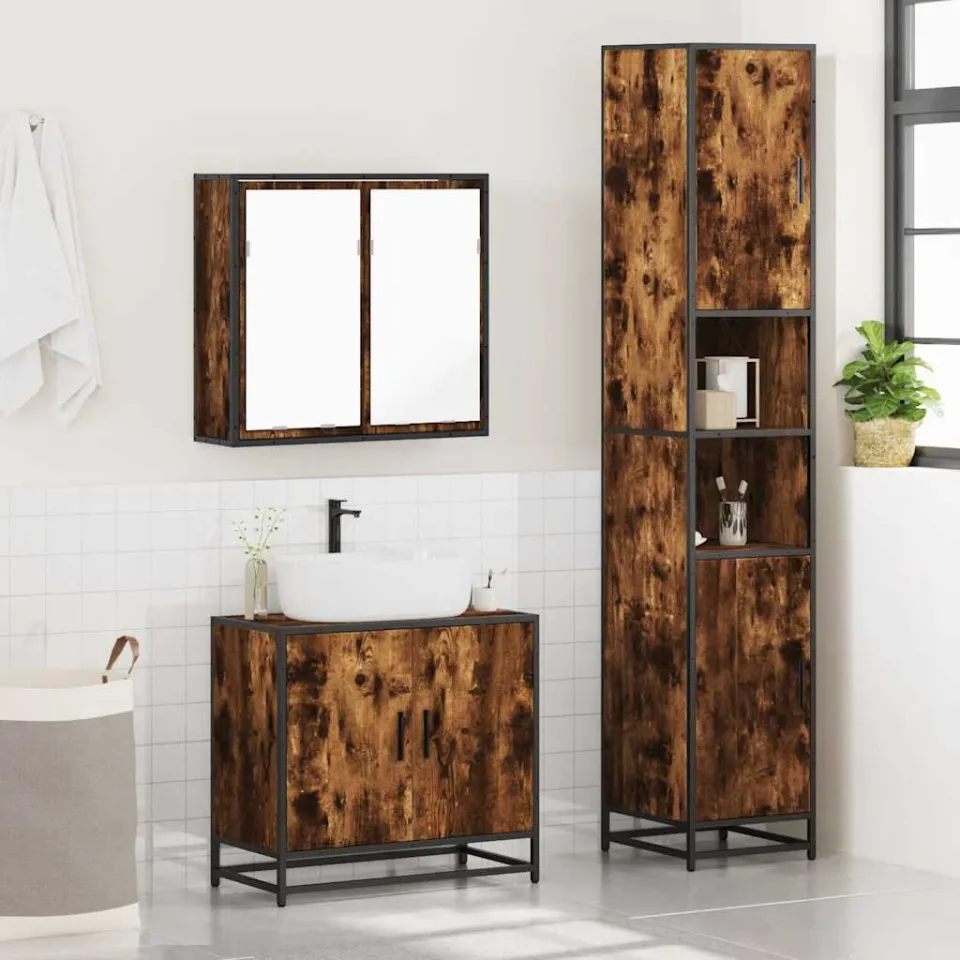 vidaXL 3-delige Badkamermeubelset bewerkt hout gerookt eikenkleurig, foto 4