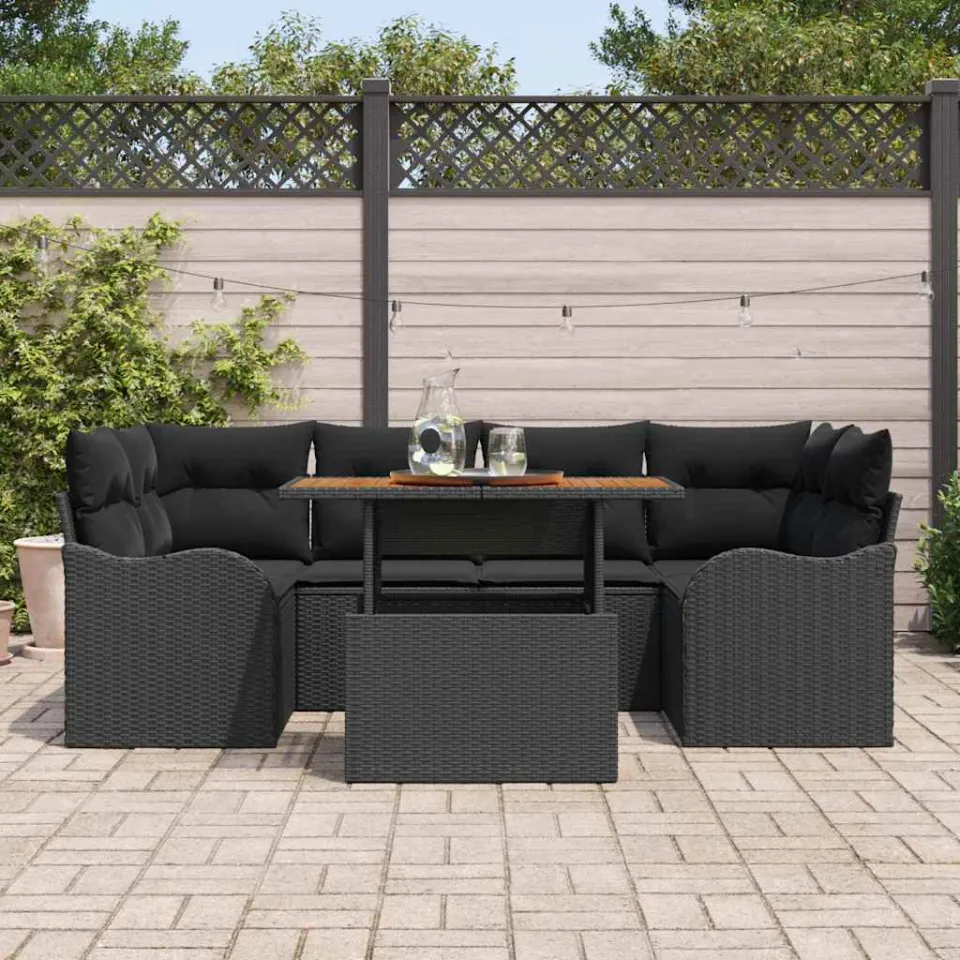 vidaXL Tuin Sofa Set 7 st Zwart Poly riet, foto 3