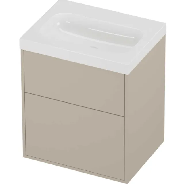 Proline Haga Badmeubelset Polystone Mezza 2 Laden 60x46x73 cm Glans Wit Soft Linen Beige