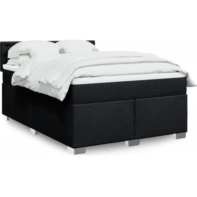 vidaXL Boxspring met matras stof zwart 140x200 cm