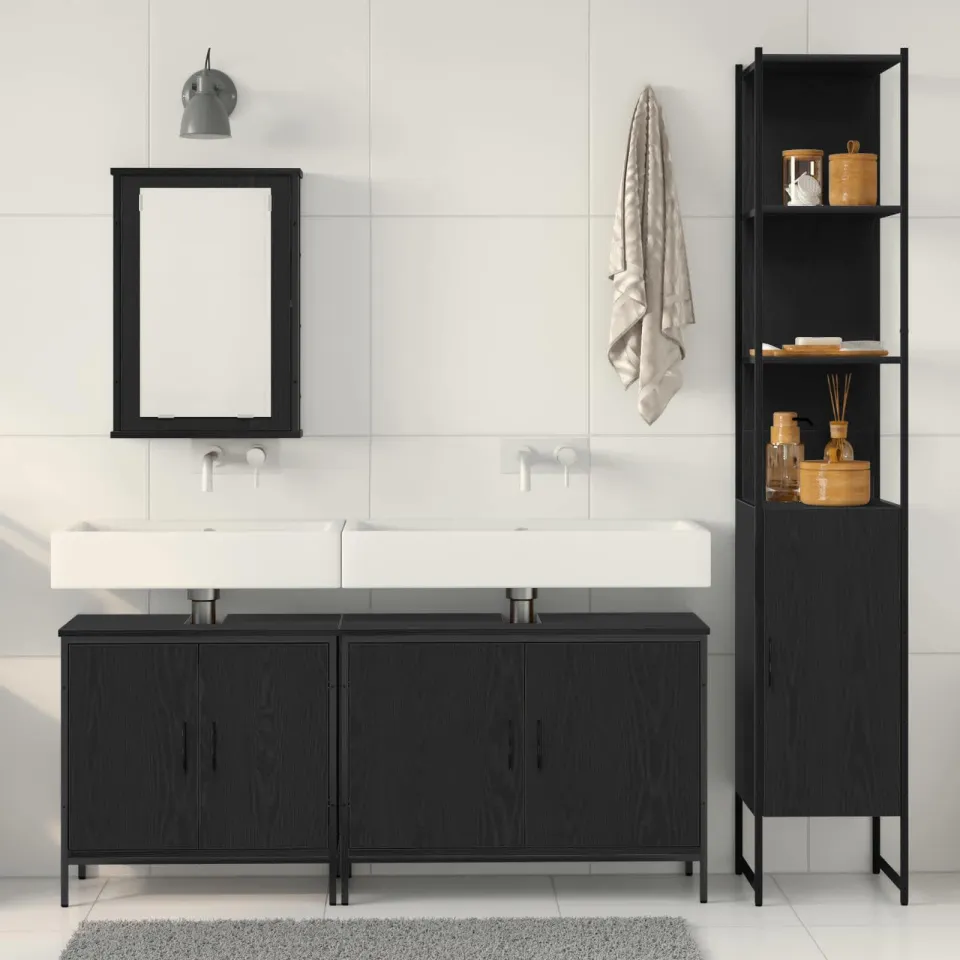 vidaXL Badkamermeubelset 4 st Zwart Bewerkt hout, foto 3