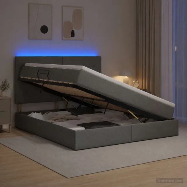 vidaXL LED Opslagbed met Matras Donkergrijs 140 x 200 cm Stof