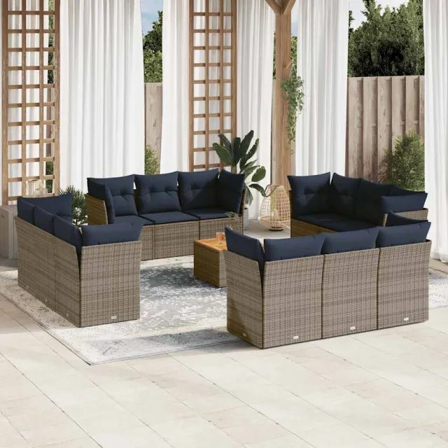 vidaXL 13-delige Loungeset met kussens poly rattan grijs, foto 2