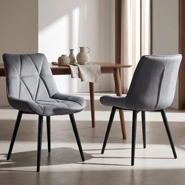 TLGREEN Eetkamerstoelen - Set van 2 - Gestoffeerde Keukenstoelen - Fluweel - tot 170kg - Grijs