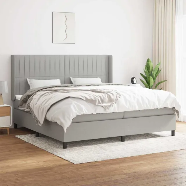 vidaXL Boxspring met matras stof lichtgrijs 200x200 cm grijs