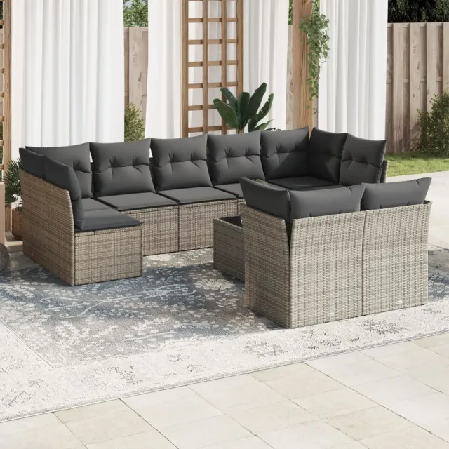 vidaXL 10-delige Loungeset met kussens poly rattan grijs, foto 2