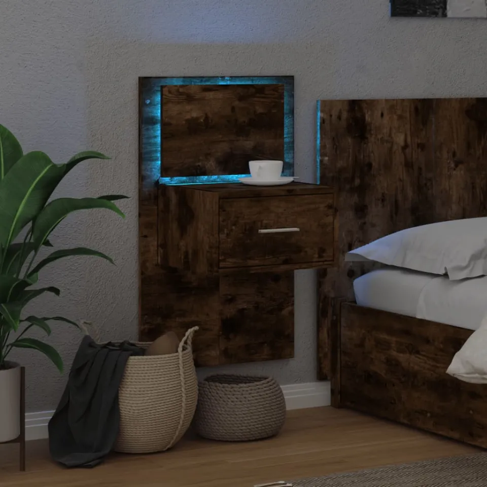 vidaXL Nachtkastje met LED's wandgemonteerd gerookt eikenkleurig, foto 4