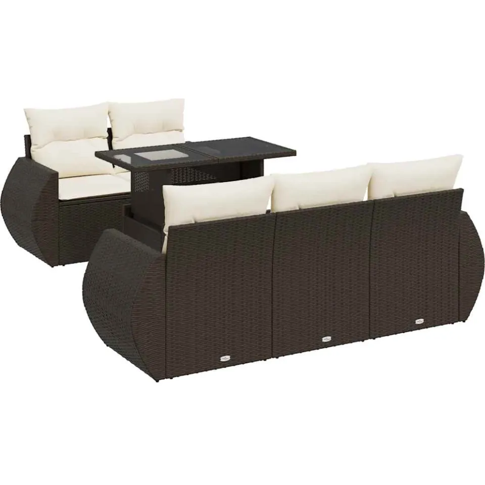 vidaXL 6-delige Loungeset met kussens poly rattan bruin, foto 3