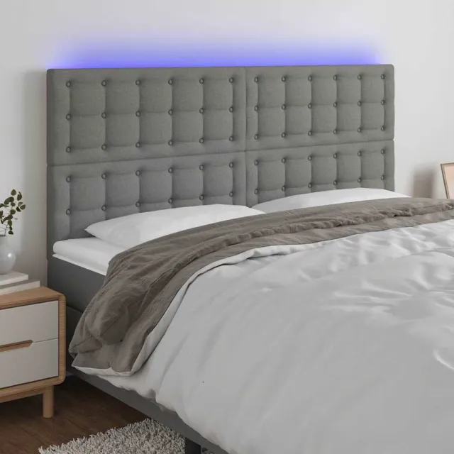 vidaXL Hoofdbord LED 160x5x118/128 cm stof donkergrijs grijs
