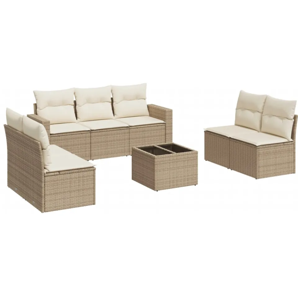 vidaXL 8-delige Loungeset met kussens poly rattan beige