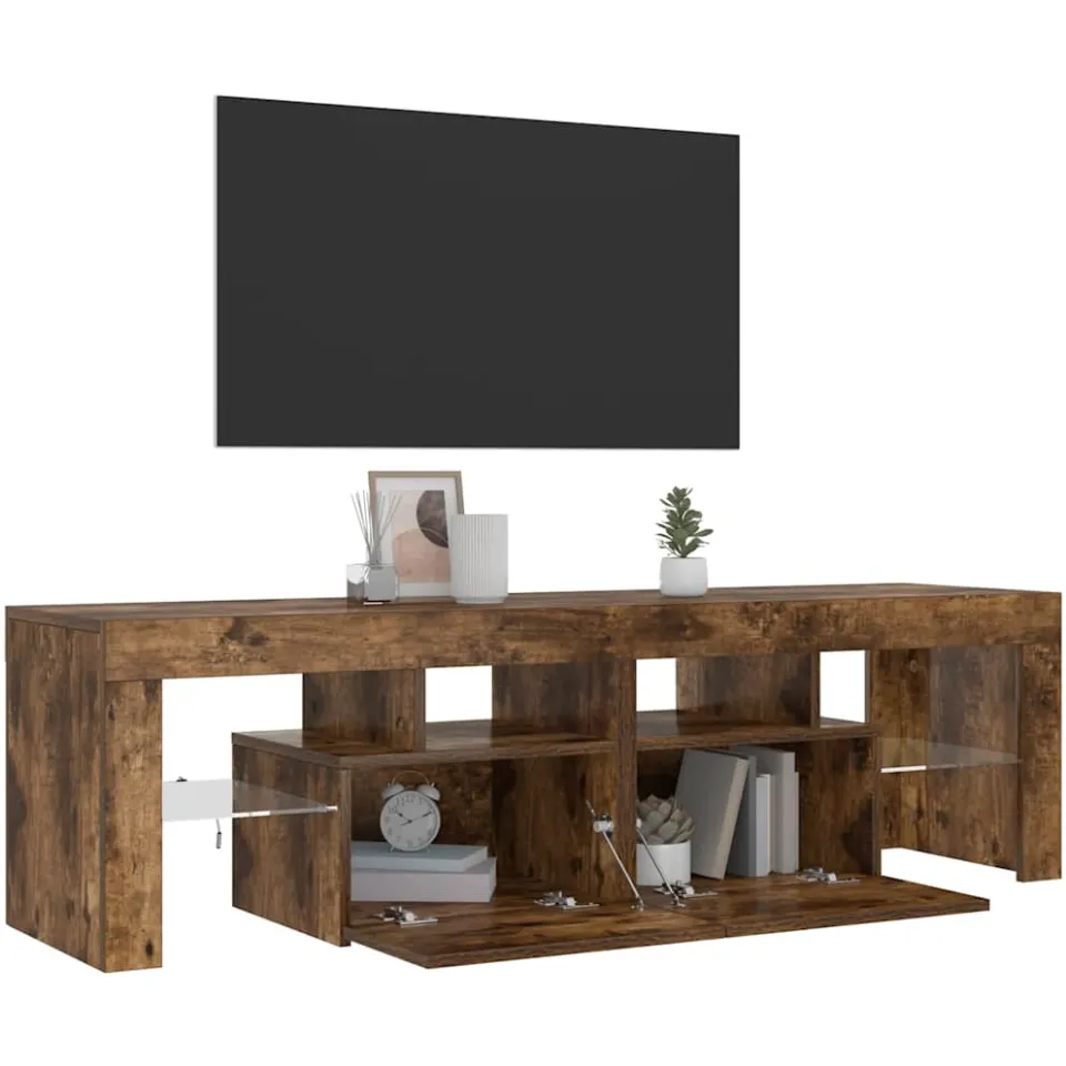 vidaXL Tv-meubel LED-verlichting 140x36,5x40 cm gerookt eikenkleurig, foto 4