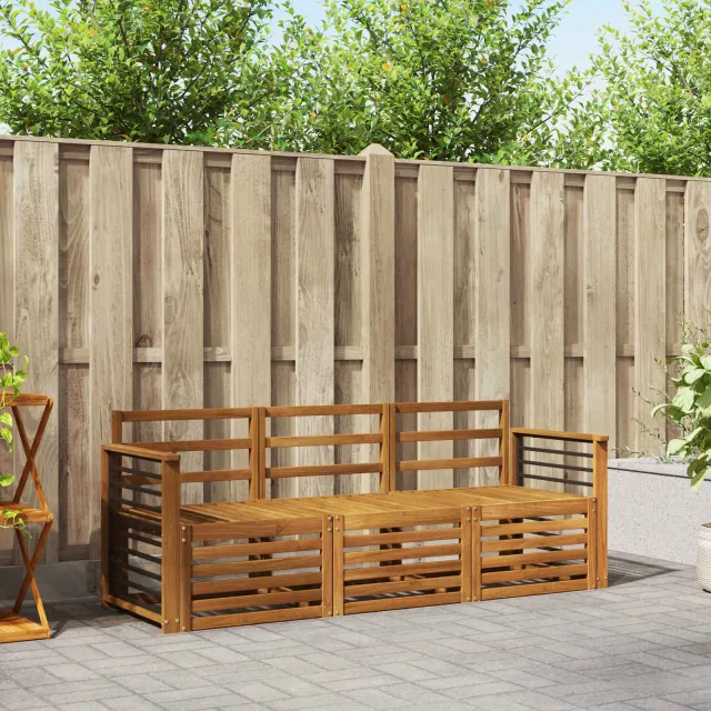 vidaXL Buiten bankenset 3 st 3-zits Naturel Massief Acaciahout Bruin