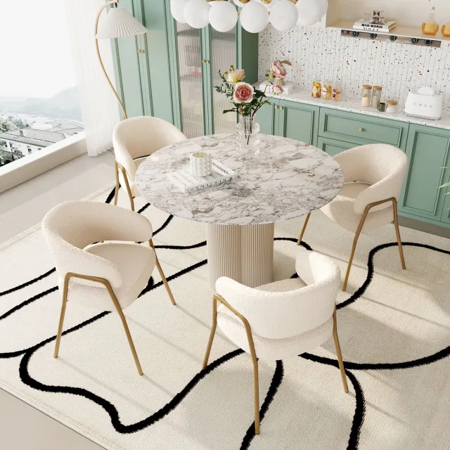 Welltin Eetkamerstoelen Set van 4 - Witte stoel - Zachte stoel - Gouden poten - Stoel met metalen frame - Luxe keukenstoel - Comfortabele stoel - Woonkamer stoel - Design stoel