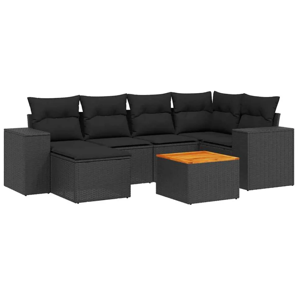 vidaXL 7-delige Loungeset met kussens poly rattan zwart, foto 3