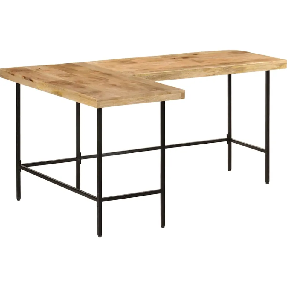 vidaXL Bureau 165x110x77 cm massief mangohout en ijzer bruin, foto 2