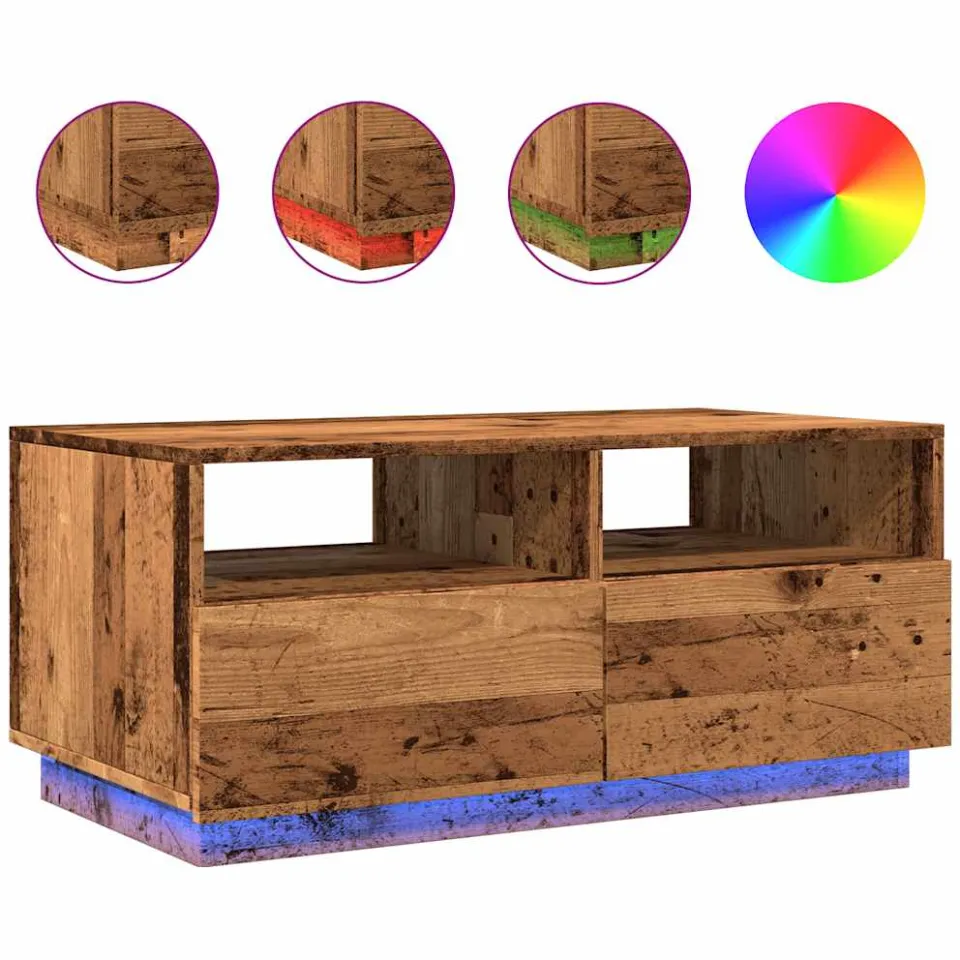 vidaXL Salontafel met LED-verlichting 90x49x40 cm oud houtkleurig bruin, foto 3