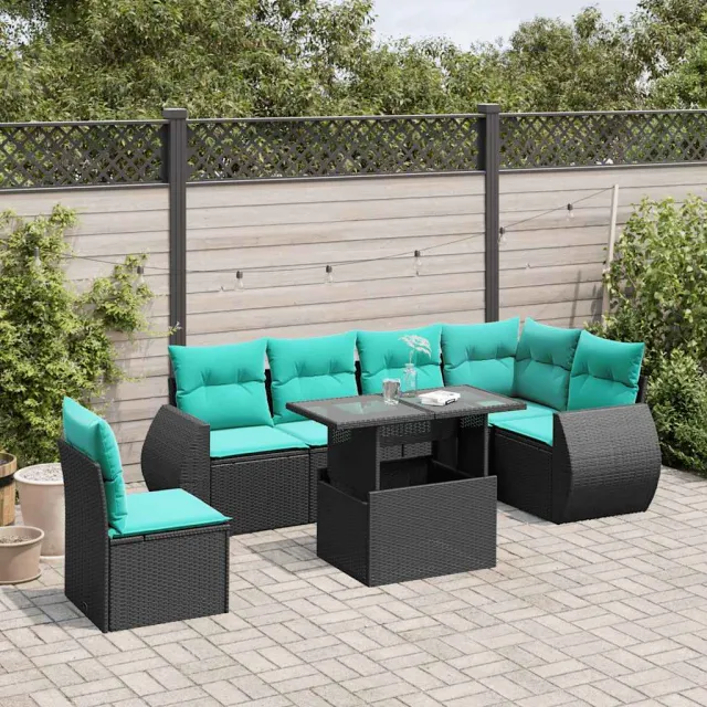 vidaXL 7-delige tuinbankset met kussens van zwart polyrotan, foto 2