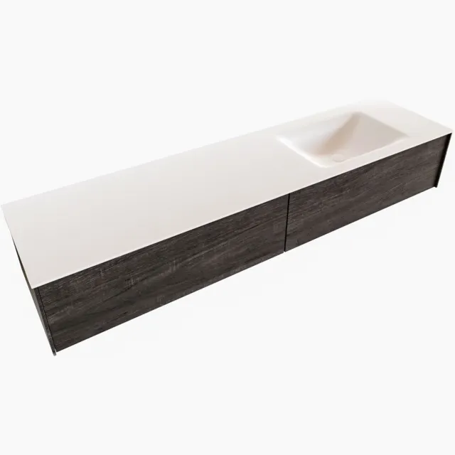 Boss & Wessing Badkamermeubel BWS Madrid Dark Brown 180x45x30 cm Mat Witte Solid Surface Wastafel Rechts (2 lades, 1 kraangat)