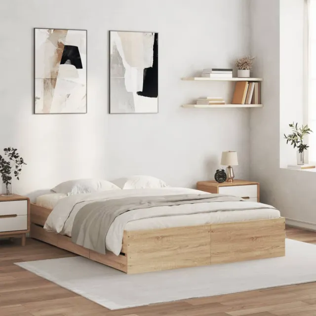 vidaXL Bedframe met lades bewerkt hout sonoma eikenkleurig 140x190 cm Bruin