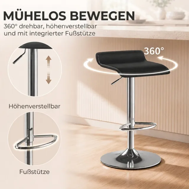 OKWISH Barkruk 38 x 38 x 83 cm - 360 Graden Draaibaar en in Hoogte Verstelbaar - Voor Keuken en Bar - Kunststof en Staal - Zwart en Zilver