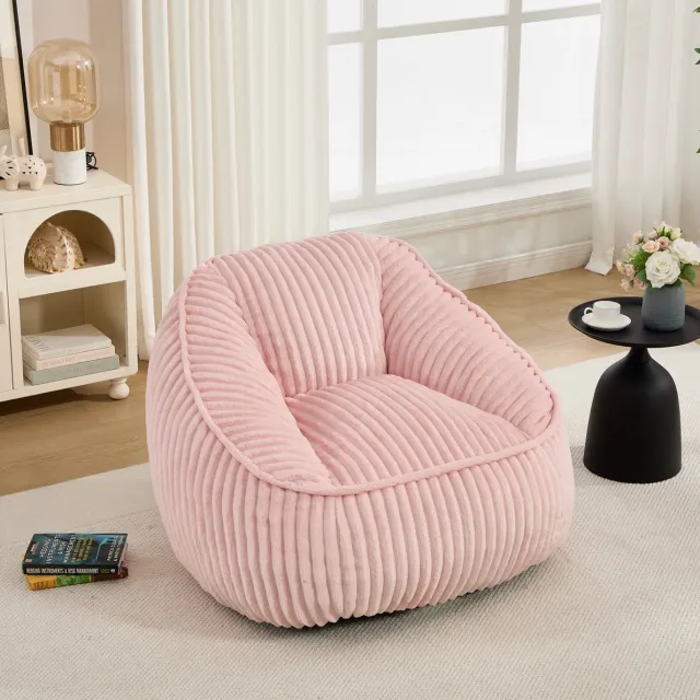 COVREO Zitzak 46 x 43 x 29 cm roze chenille - met rugleuning - traagschuim vulling - voor binnen