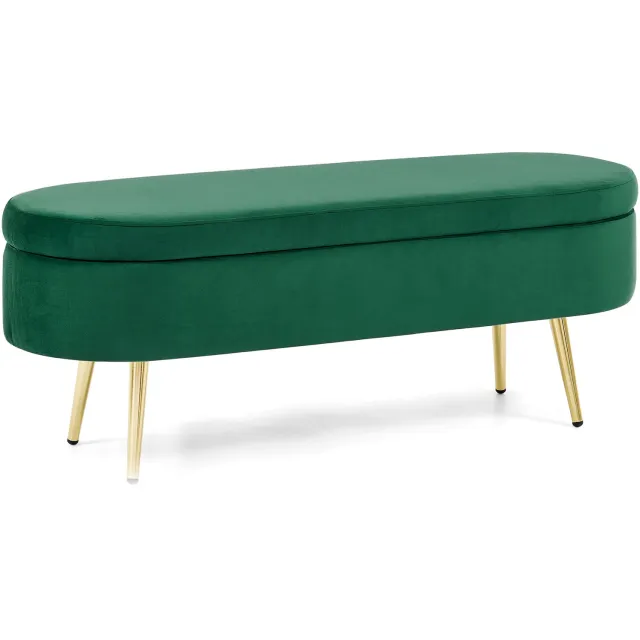 MUVANO Opbergbank met opbergruimte - Fluwelen opbergbank - Ovale zitbank - 110 x 40 x 42 cm - Klapdeksel - Slaapkamer hal woonkamer groen Groen met goudkleurige metalen poten