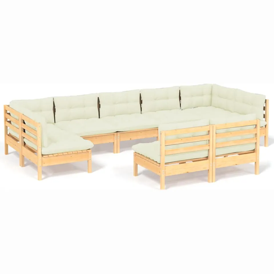 vidaXL 9-delige Loungeset met crèmekleurige kussens massief grenenhout, foto 4