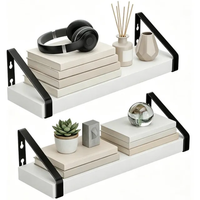EGGREE Wandplank - zwevende plank - set van 2 - plank, 2 bevestigingsopties - 40 cm - voor woonkamer, keuken, werkkamer, badkamer - wit Wit2