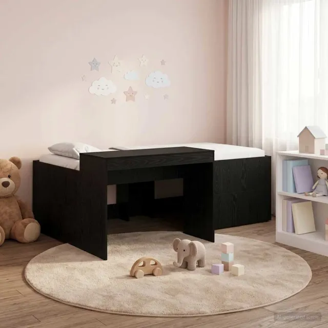 vidaXL Hoge Bed Frame met Bureau voor Kinderen Zwart 80 x 200 cm