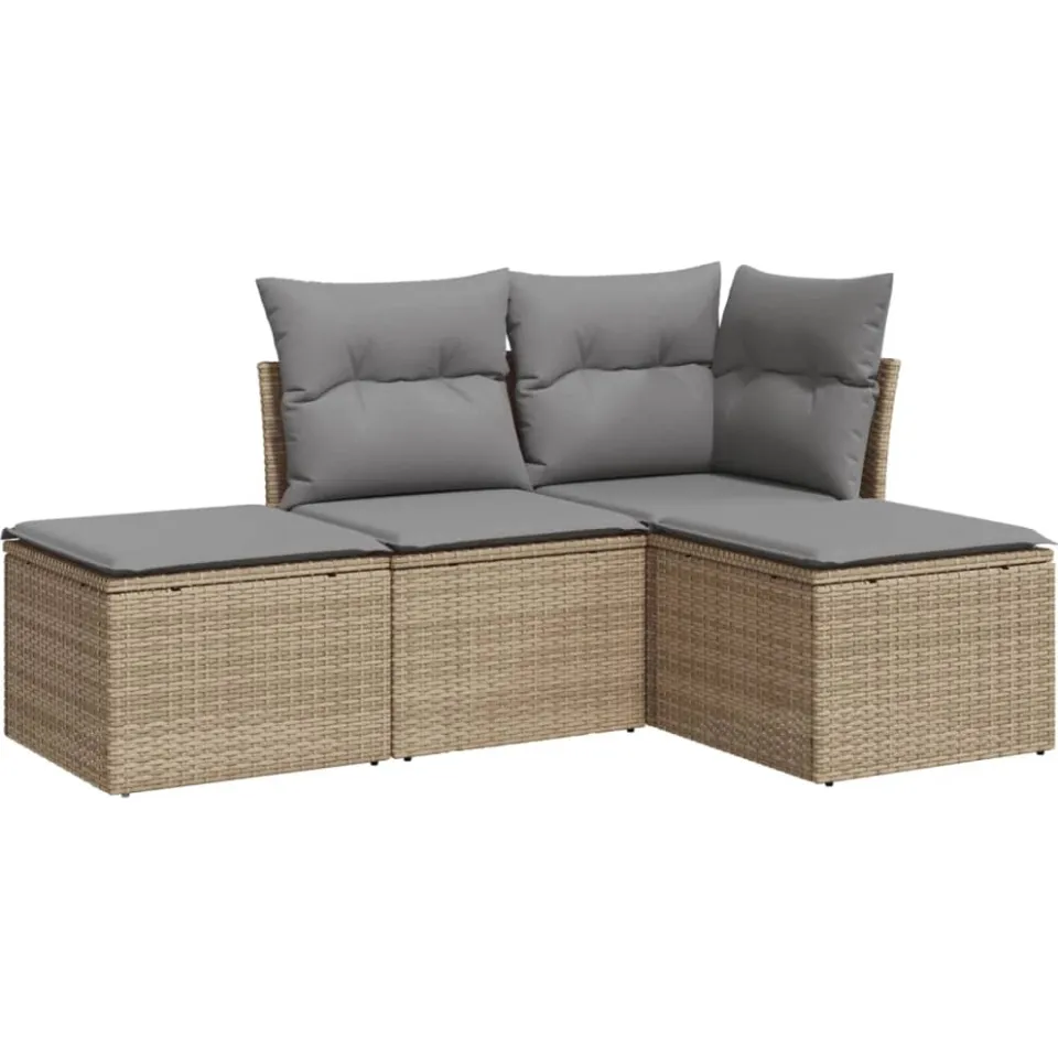 vidaXL 4-delige Loungeset met kussens poly rattan beige, foto 3