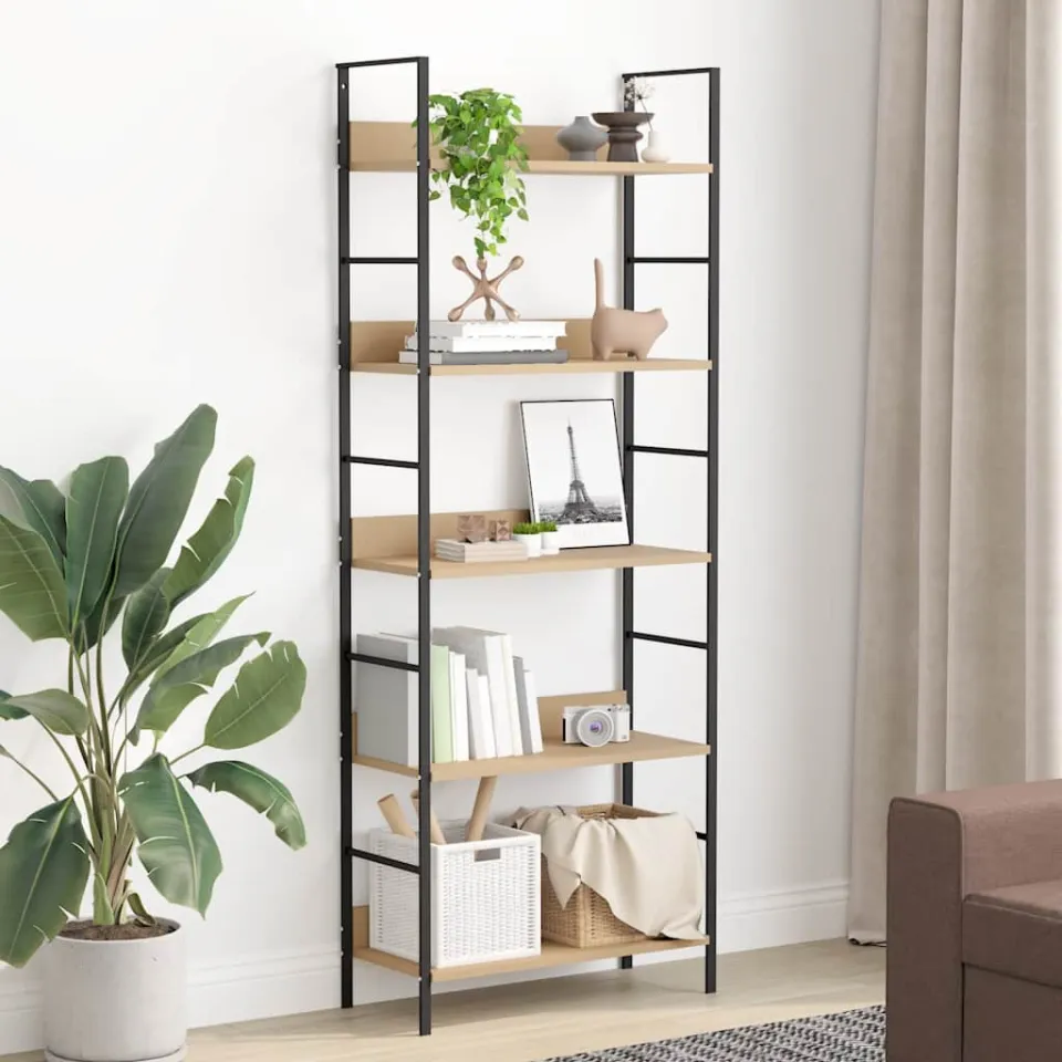 vidaXL Boekenkast 5 schappen 60x27,6x158,5 cm bewerkt hout eikenkleur, foto 2