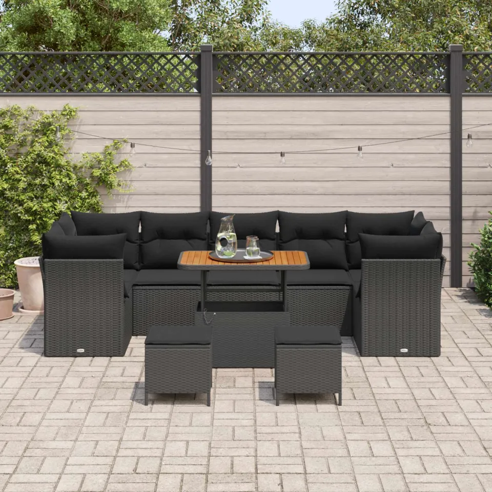 vidaXL Tuinbankenset 10 pcs Zwart poly rattan, foto 3