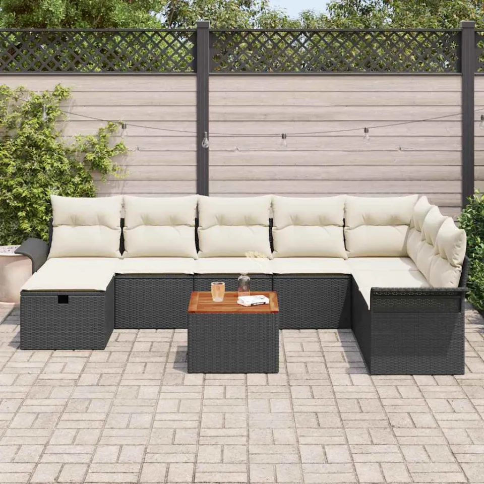 vidaXL Tuinbankenset 9 st Zwart poly rattan, foto 3