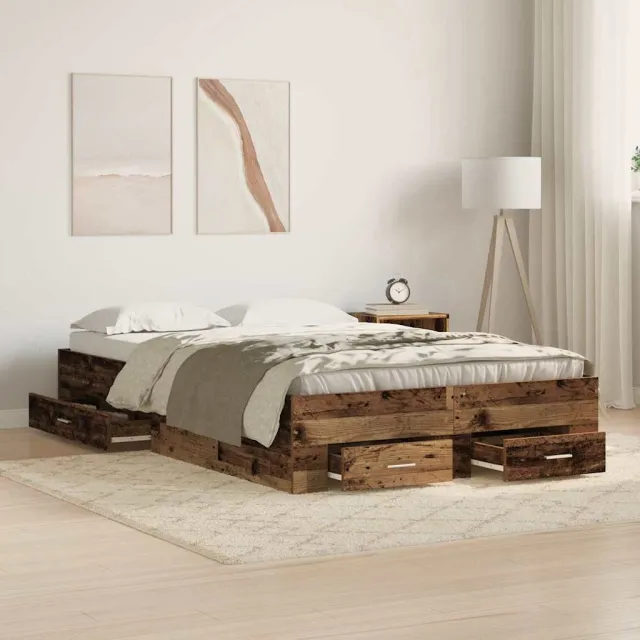 vidaXL Bedframe met lade met opslag Oud Hout 120 x 200 cm Bewerkt hout Bruin