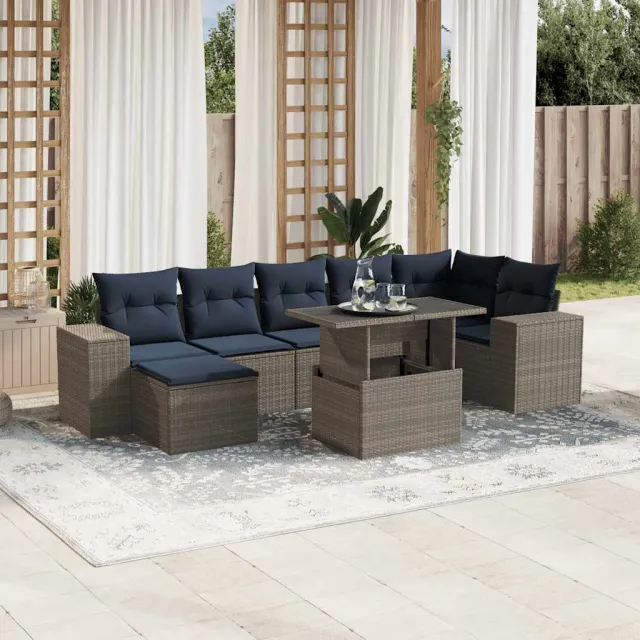 vidaXL 8-delige tuinbankset met kussens, grijs polyrotan, foto 2