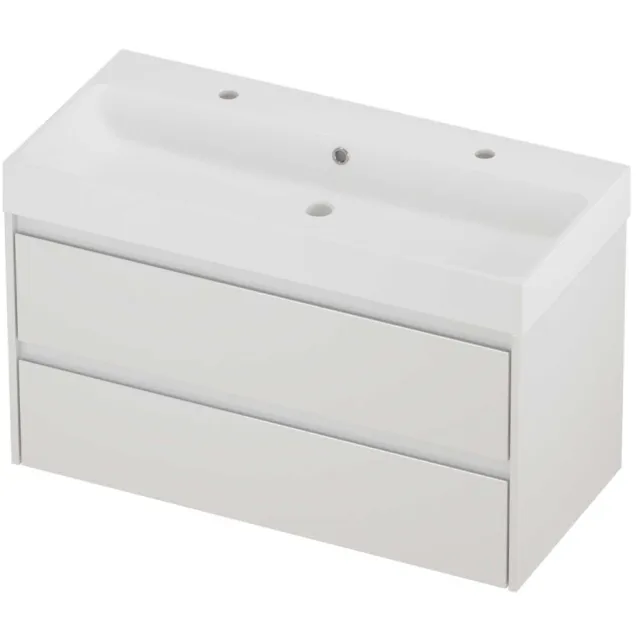 Proline Podium Badmeubelset Polystone Loft 2 Gaten 100x46x62 cm Mat White Glans Wit