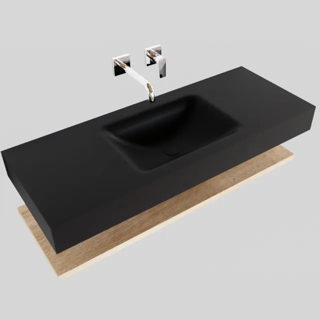 Boss & Wessing Badkamermeubel BWS Ibiza 120 cm met Washed Oak Planchet Solid Surface Wastafel Mat Zwart (acht varianten)