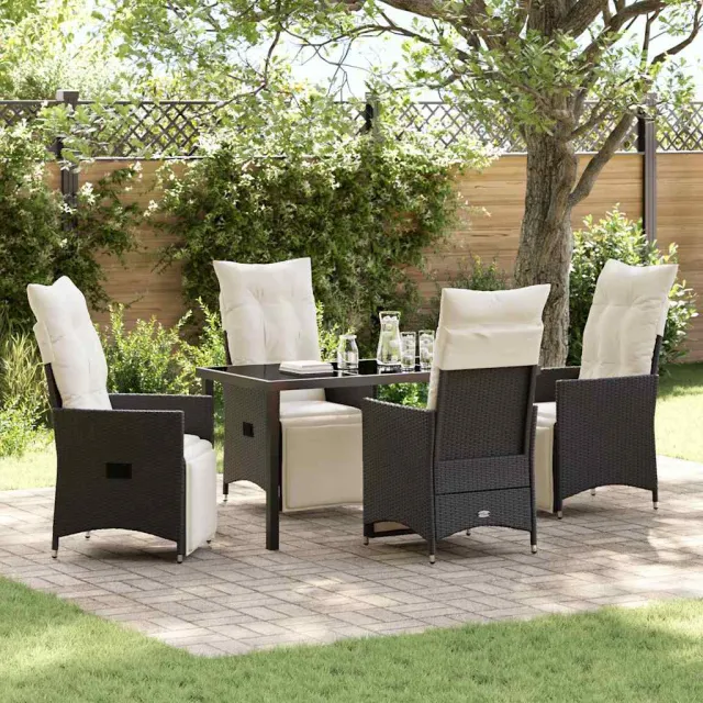 vidaXL Tuin eettafelset 5 st Zwart poly rattan