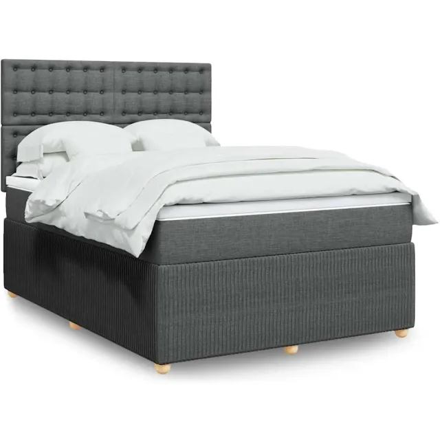 vidaXL Boxspring met matras stof donkergrijs 140x190 cm grijs