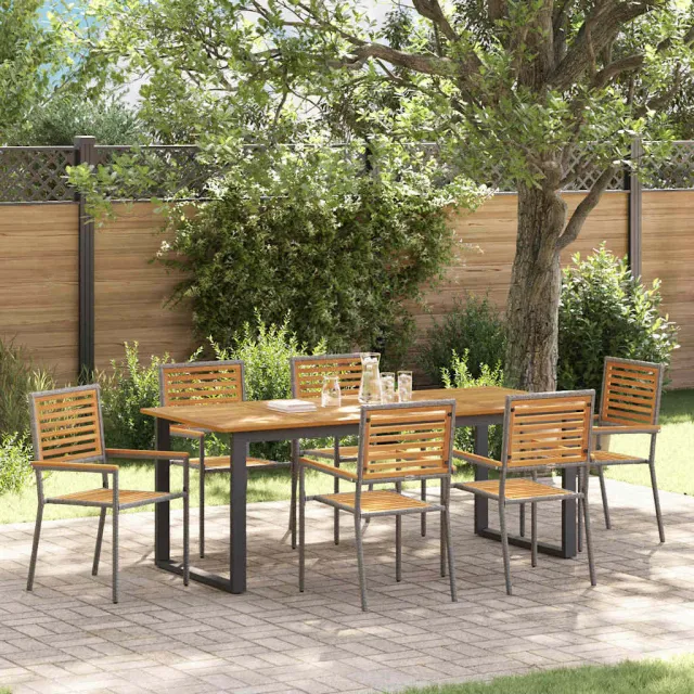 vidaXL Tuin eettafelset 7 st Grijs Massief Acaciahout, foto 2