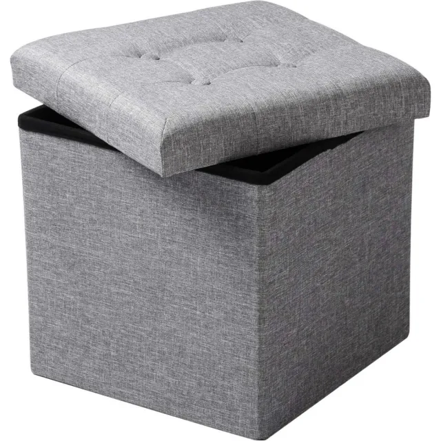 Happyment Poef Lichtgrijs - Met opbergruimte - Opbergbank Poef - Voetenbank - Opbergbox hocker - Zitkist met deskel - Stof - 50x35x45cm