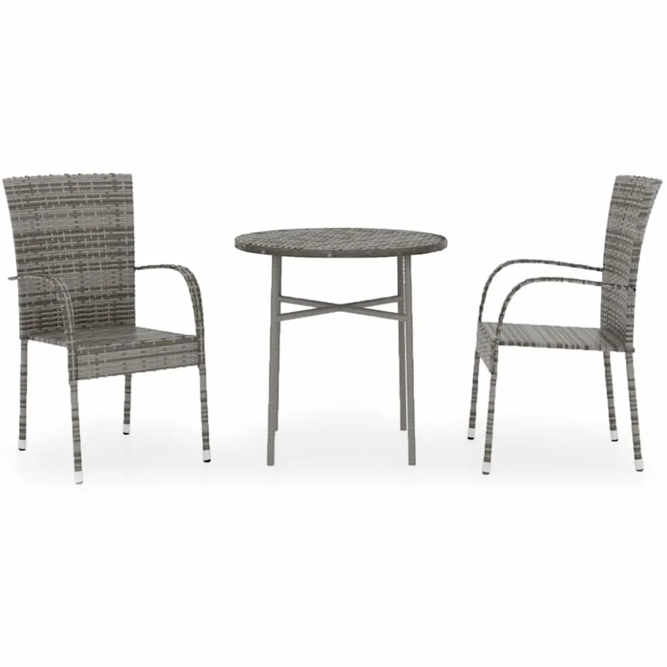 vidaXL 3-delige Tuinset poly rattan grijs, foto 3
