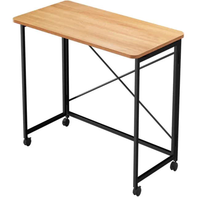 Ceruzo Wandtafel - 80x40x75 cm - Laptoptafel - Inklapbaar Tafelblad - Zwart Metaal - Bruin Zwart MDF - Met Wieltjes
