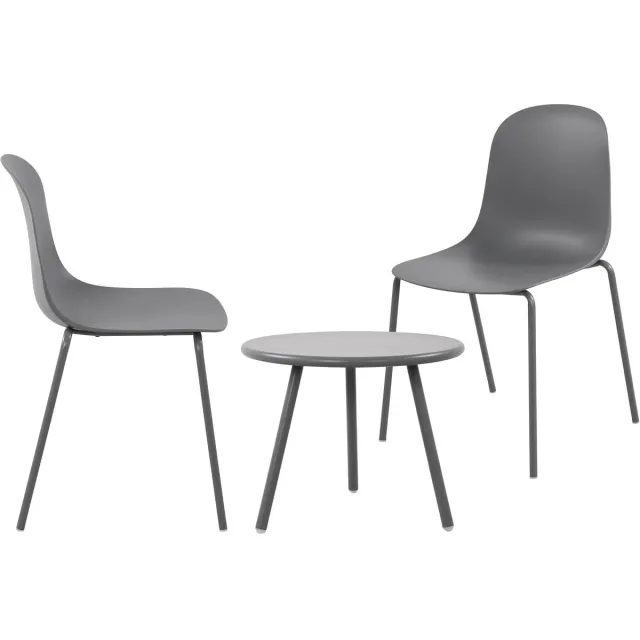 CLP Mindin tuinset - voor de tuin - loungeset - Set van tafel Minot en 2 x stoel Hardin - UV-bestendig - Tuinmeubelen - donkergrijs