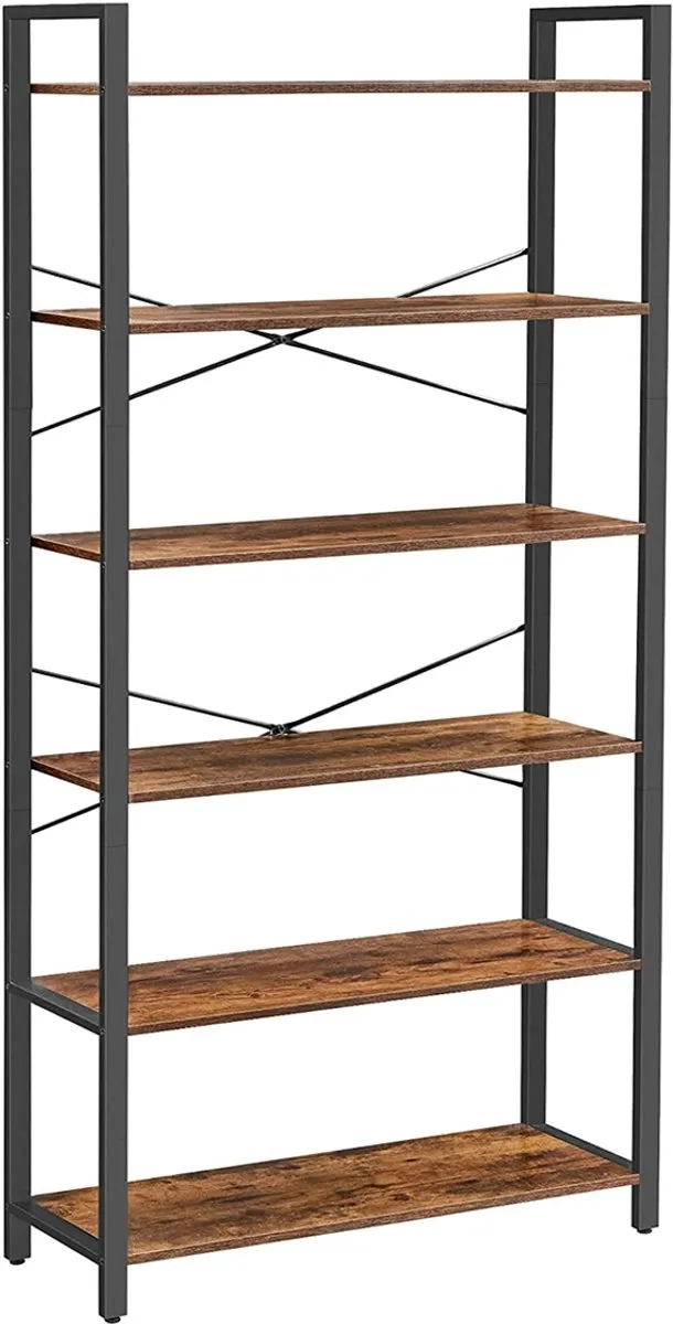 Vasagle Industriële Opbergkast 5 Niveaus - Keukenrek & Boekenkast - Vintage Bruin - Staande Kast met X-Frame - Magnetron Kast - Voor Woonkamer & Keuken
